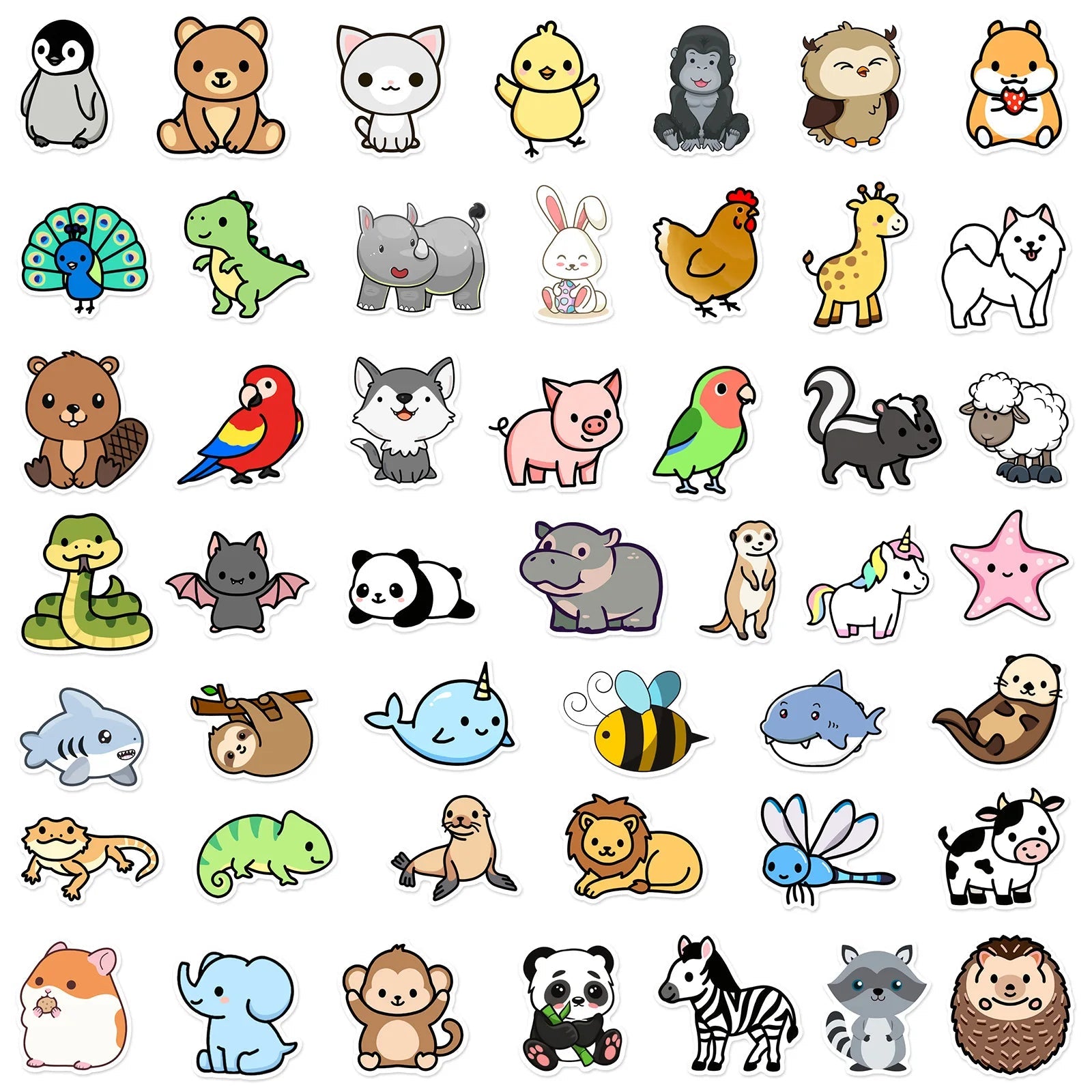 100 Cute Cartoon Animals Stickers - Klerive